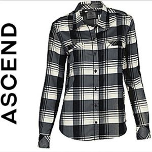Ascend Plaid Button Up Long Sleeve Shirt Women’s XL Black, Grey, White